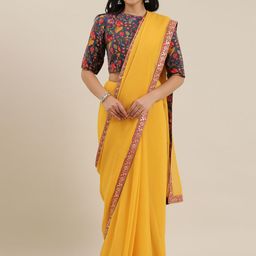 Ethnovog Yellow Solid Saree-picture-23