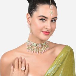 Zaveri Pearls Gold-Plated Kundan & Stones Studded & Beaded Jewellery Set-image-60