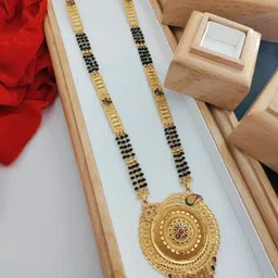 TKRB SALES Gold-Plated Artificial Stones Studded & Beaded Mangalsutra-picture-31