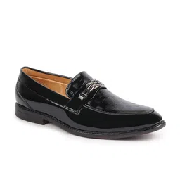 FAUSTO Men Black Textured Patent Leather  Slip-On Loafers-image-50
