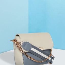 Lino Perros Blue & Off-White Colourblocked Handheld Bag-23