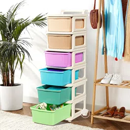 Kuber Industries Cream-Colored Textured 6-Layer Storage Drawer Organizer With Wheels-9