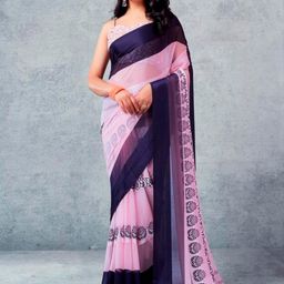 SANJANA SILK Ethnic Printed Striped Pure Georgette Bagh Saree-image-72