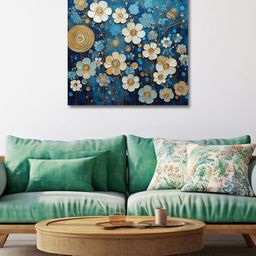 OLIVE TREE Blue & White Canvas Floral and Botanical Painting Wall Art-picture-25