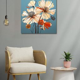 OLIVE TREE Beige & Blue Canvas Floral and Botanical Painting Wall Art-picture-44