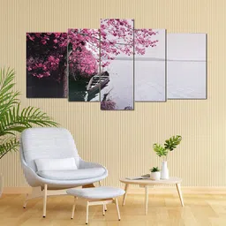 Kuber Industries Pink 5 Pieces Flower Scenery Wall Paintings-24