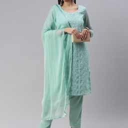 KALINI Sea Green Embroidered Unstitched Dress Material-image-88