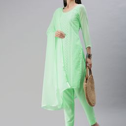 KALINI Sea Green Embroidered Unstitched Dress Material-image-23