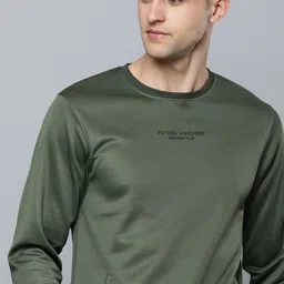 Flying Machine Men Green Solid Sweatshirt with Minimal Print Detail-picture-45