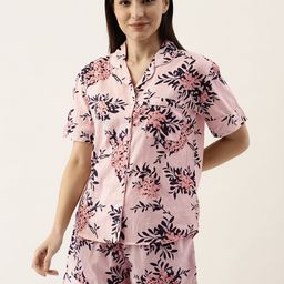 SANSKRUTIHOMES Women Peach-Coloured Pure Cotton Floral Print Shorts Set-picture-17