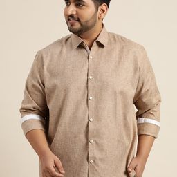 SOJANYA PLUS Men Plus Size Beige Self-Design Classic Fit Casual Shirt-9