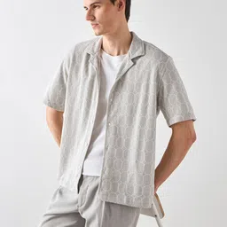 Red Flame Men Relaxed Fit Cuban Collar Textured Casual Shirt-image-92