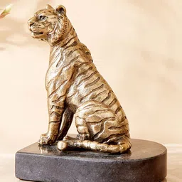 Home Centre Eternity Vivere Gold-Toned and Black Metal Tiger Figurine Showpiece-50