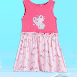 Allen Solly Junior Girls Pink & Grey Pure Cotton Conversational Print A-Line Dress-picture-25