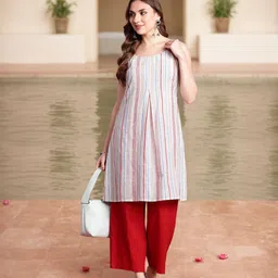Anouk Women Striped Regular Pure Cotton Kurta with Palazzos-26