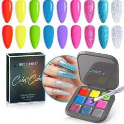 Modelones 9 Shades Color Cube Solid Cream UV Gel Nail Polish Palette 9g - Bonfire Amour-38