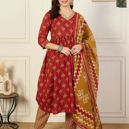 KALINI Selection Of 2 Geometric Printed V-Neck Anarkali Kurta With Trousers And Dupatta-picture-36