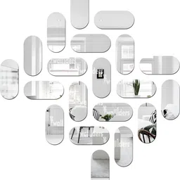 Wall1ders 20 Pieces Silver Toned Pill Shape Mirror Wall Stickers-3