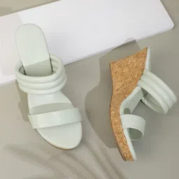 Mast & Harbour Women Mint Green Solid Wedge Heel Sandals-18