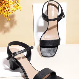 DressBerry Women Snake Skin Textured Block Heel Sandals-6