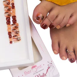 BEROMT Salon Finish Long-Lasting Reusable Press-On False Toe Nails Tips Kit - Shade 215-28