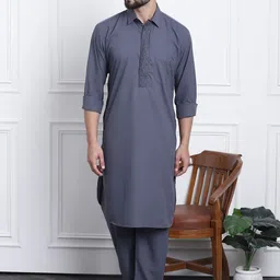 SOJANYA Shirt Collar Curved Hem Pathani Kurta with Salwar-picture-21