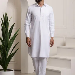 SOJANYA Shirt Collar Curved Hem Pathani Kurta with Salwar-picture-24