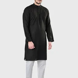 SHIWAM ETHNIX Men Black & White Cotton Kurta with Pyjamas-image-46