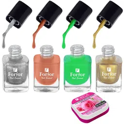FORFOR Set of 4 Perfect Stay Fast Dry Glossy Nail Enamel - 5ml each & 30 Removal Wipes-image-73