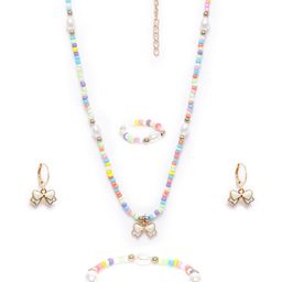 Carlton London Girls Gold-Plated Beaded Pearl & Dangling Bow Enamelled Jewellery Set-54