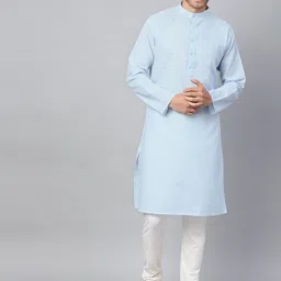 SOJANYA Men Blue & Off-White Solid Kurta with Churidar-picture-48