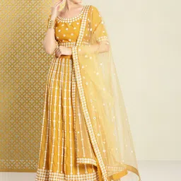 House of Pataudi Embroidered Semi-Stitched Lehenga & Unstitched Blouse With Dupatta-image-31