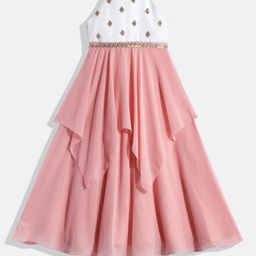 Ethnovog Girls Pink  White Made To Measure Georgette A-Line Maxi Dress-image-55