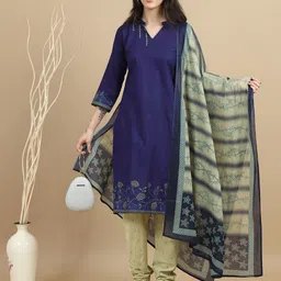 MIRAAN Printed Regular Pure Cotton Kurta with Churidar & Dupatta-16