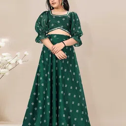 FASHION DREAM Girls Green & White Printed Ready To Wear Lehenga Choli-picture-19