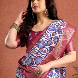 Sangria Ethnic Motifs Printed Woven Design Zari Tussar Saree With Unstitched Blouse-picture-6