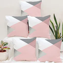 STITCHNEST Pink & Silver-Toned Set of 5 Geometric Square Cushion Covers-45