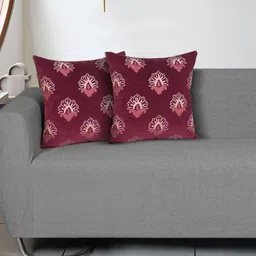 Ode & Cleo Maroon & White Ethnic Motif Pure Cotton Square Cushion Cover-16