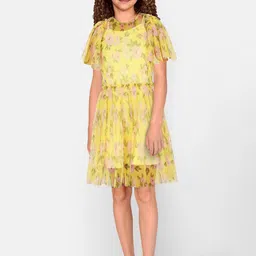 Allen Solly Junior Girls Pure Cotton Floral Print Flared Sleeve Fit & Flare Dress-image-24