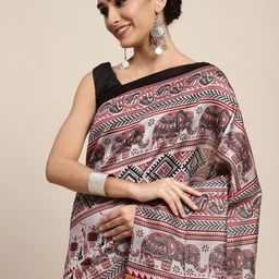 Saree mall Grey & Maroon Warli Art Print Bhagalpuri Sarees-image-79