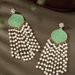 Peora Gold-Plated Kundan Studded Contemporary Drop Earrings-85