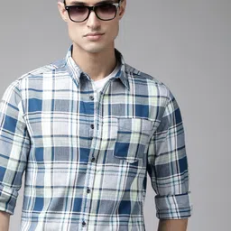 BEAT LONDON by PEPE JEANS Men Pure Cotton Slim Fit Tartan Checks Casual Shirt-image-46
