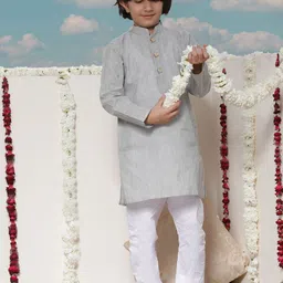 JBN Creation Boys Grey & White Solid Kurta with Pyjamas-5