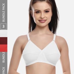 FIMS White & Red Pack of 3 Cotton Blend Non-Padded Bras MTR_Cross_Bra_WhiteRedMaroon_B-98