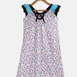 SINI MINI Girls Off-White & Blue Printed Nightdress-image-84