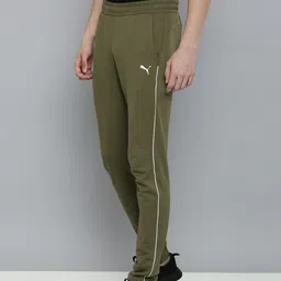 Puma Men Olive Green & White Colourblocked Mid Rise Casual Track Pants-image-13