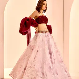 Rashika Sharma Printed Sleeveless Organza Lehenga & Blouse With Dupatta-picture-26