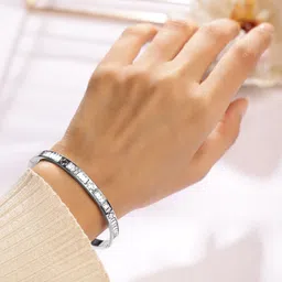 Rubans Rhodium-Plated Stainless Steel Tarnish-Free Waterproof Cubic Zirconia Bracelet-79