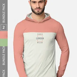 BULLMER Men Pack of 2 Pink & Green Printed Hooded Sweatshirt-image-83