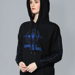 Flying Machine Women Black Printed Hooded Cotton Sweatshirt-image-83